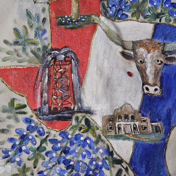 One of a kind distressed hand painted Texas vest - Picture 12 of 12